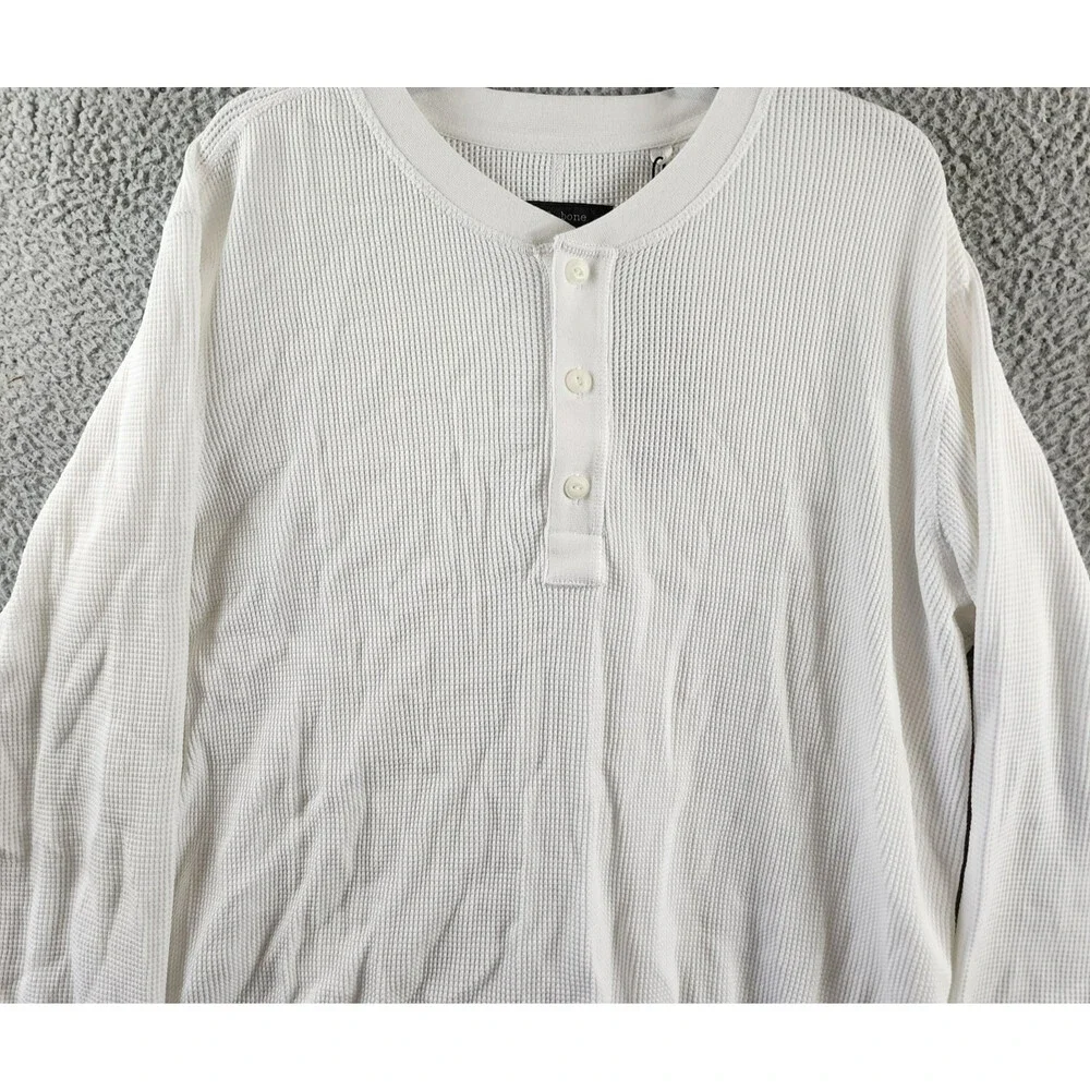 rag & bone Waffle Knit Henley Top Men's XL White Solid Long Sleeve Pullover - Picture 4 of 15